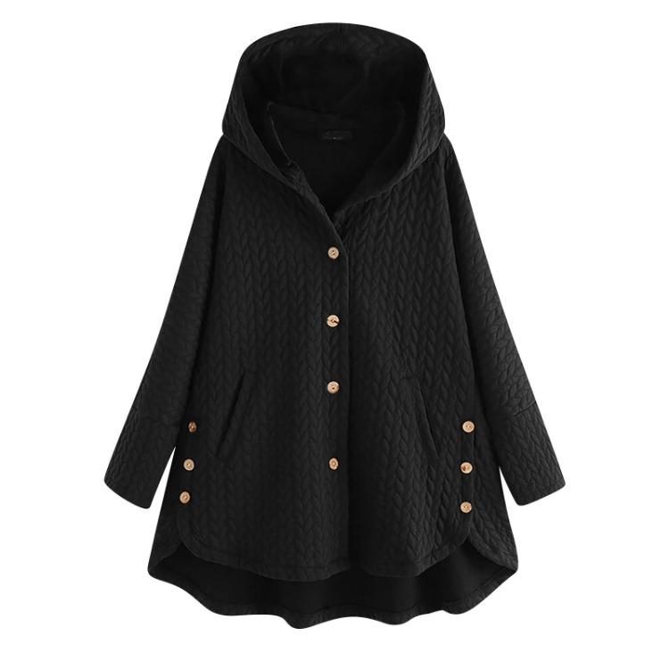 Cappotto da Donna a Metà Lunghezza con Cappuccio Colore Unico Manica Lunga Monopetto