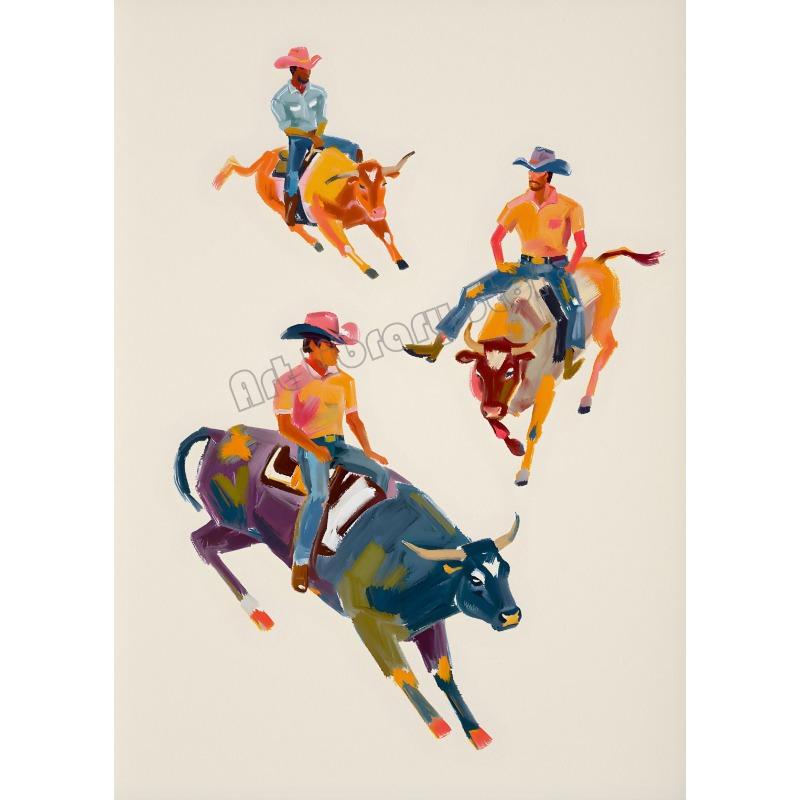 

Винтажный абстрактный плакат-иллюстрация ковбойской шляпы в стиле середины века с ковбоем-наездником на быке, холст, настенные картины, домашний декор 21cm×30cm NoFrame