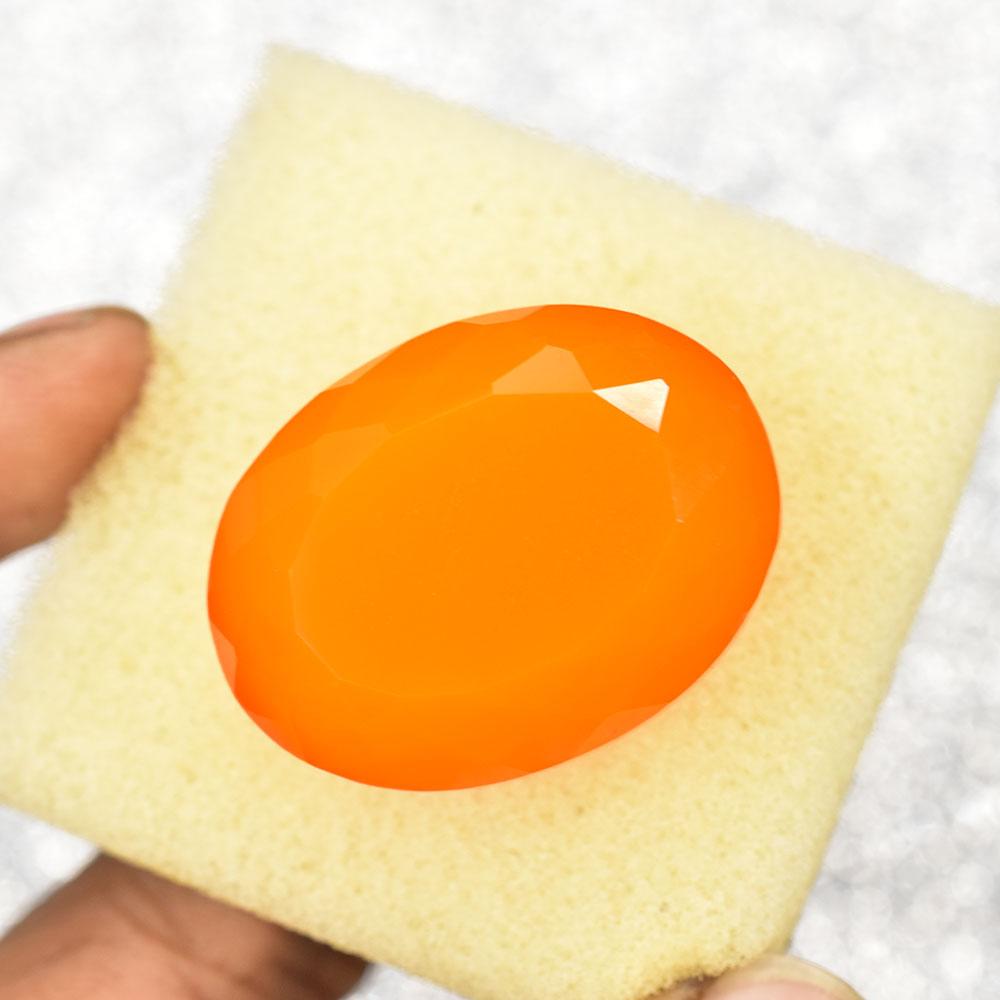 Oval Shape 95 Ct Orange Opal Lab-Created Loose Gemstone For Collection