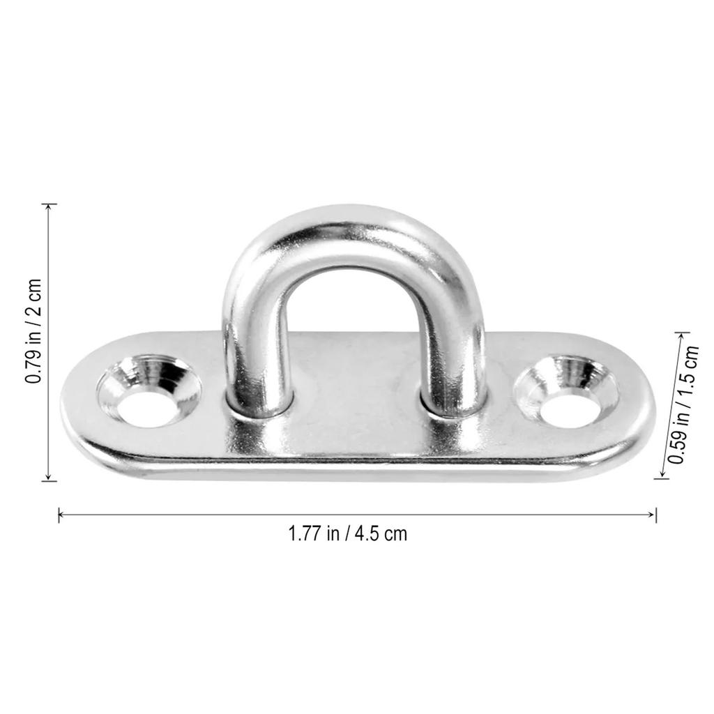 4Pcs 5mm Ceiling Hook Hardware Stainless Steel Eye Plate Oblong Pad Eye Plate Metal Staple Ring Hook Hardware for Home FU