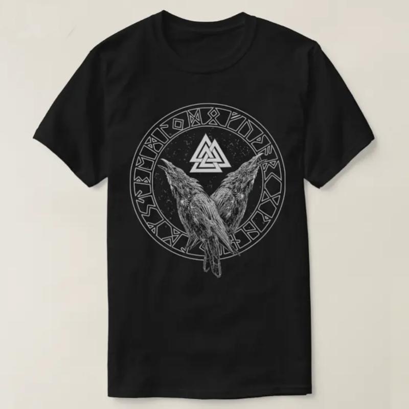 

Vikingiess Rise Valknut Rune Hugin and Munin Odin Raven T Shirt New 100% Cotton Short Sleeve O-Neck T-shirt Casual Mens Top -... S разноцветный