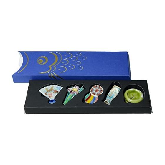 Kyo-yaki Kiyomizu-yaki Chopstick Rests, Set of 5, Tango No Sekku (Children's Day) HTS517: Kabuto (Helmet), Ayame (Iris), Yaguruma (Pinwheel),