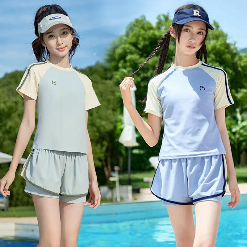 Swimsuit Women's Two-piece Set Sporty and Simple Polyester Suitable for Children and Students Beach and Hot Spring Swimsuits