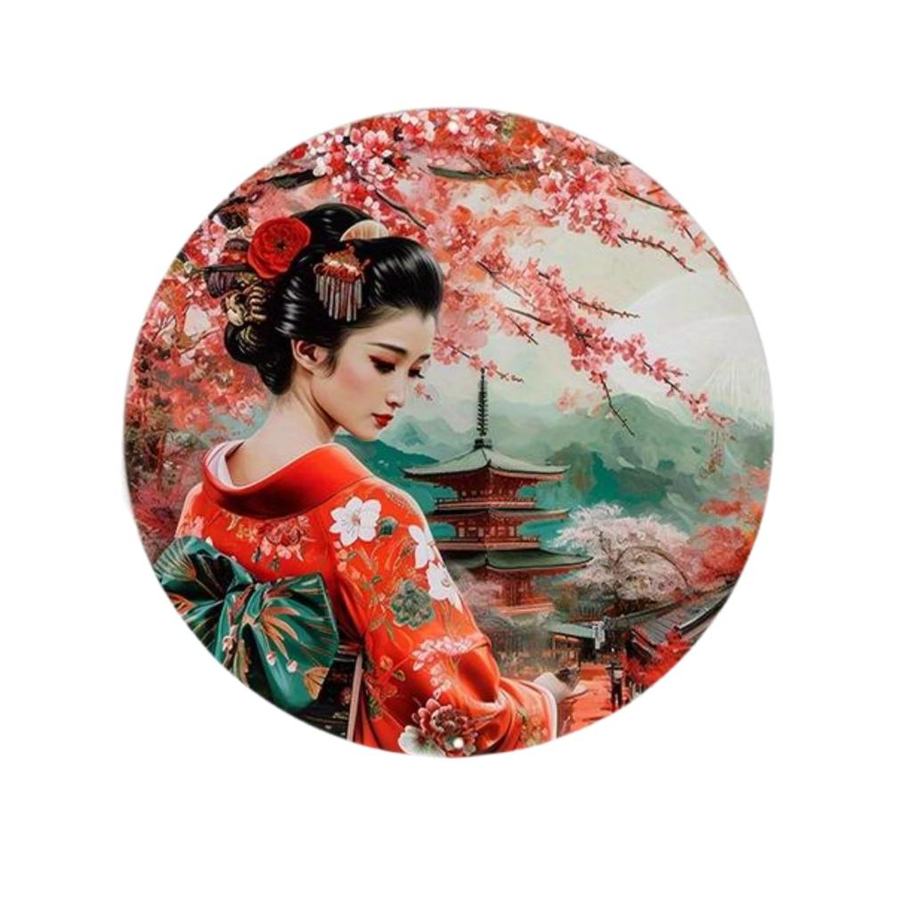 Round Aluminum Metal Sign Wreath Decorative Sign Bedroom Decoration Gifts Japanese Kimono Theme For Bar Club Home Wall Decor