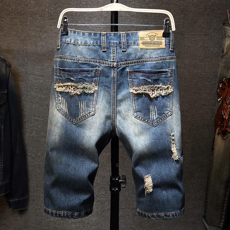 Trendy Men's Ripped Denim Shorts - Summer 2026, Loose Mid-Length 5-Point Fit, Plus Sizes Available