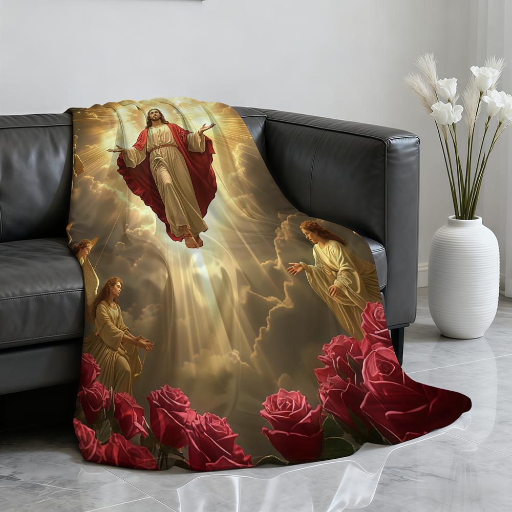 Angelic Blessing Pattern Blanket Soft Throw Blanket for Home Bedroom Bed Sofa Picnic Travel Office Rest Cover Blanket Gift