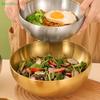 3Pcs/Set Korean Stainless Steel Salad Bowl Cold Noodle Bowl Multifunctional Cooking Basin Noodle Bowl Round Golden Silver Bowl