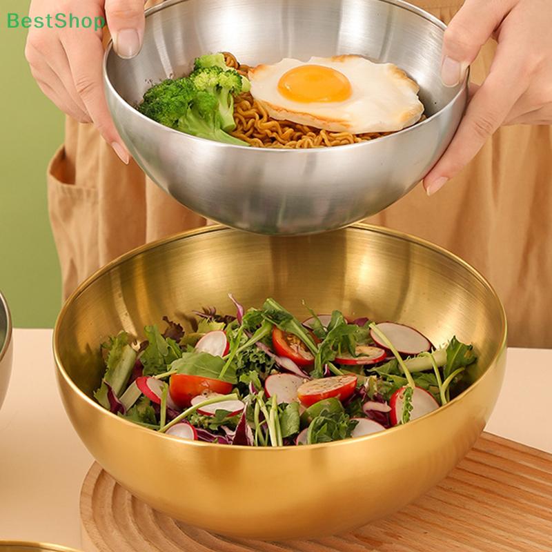 3Pcs/Set Korean Stainless Steel Salad Bowl Cold Noodle Bowl Multifunctional Cooking Basin Noodle Bowl Round Golden Silver Bowl