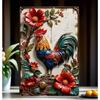 Vintage Rooster Metal Wall Art Farmhouse Decor 8x12 Inch Rustic Plaque