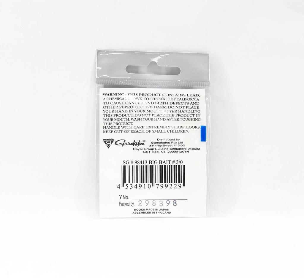 Gamakatsu 98413 Big Bait Hook NSB Size 3/0, 6 Per Pack (9229)