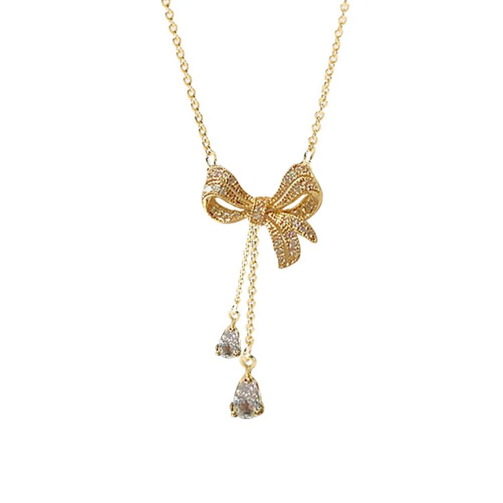 Titanium Steel Bow Tassel Luxury Necklace