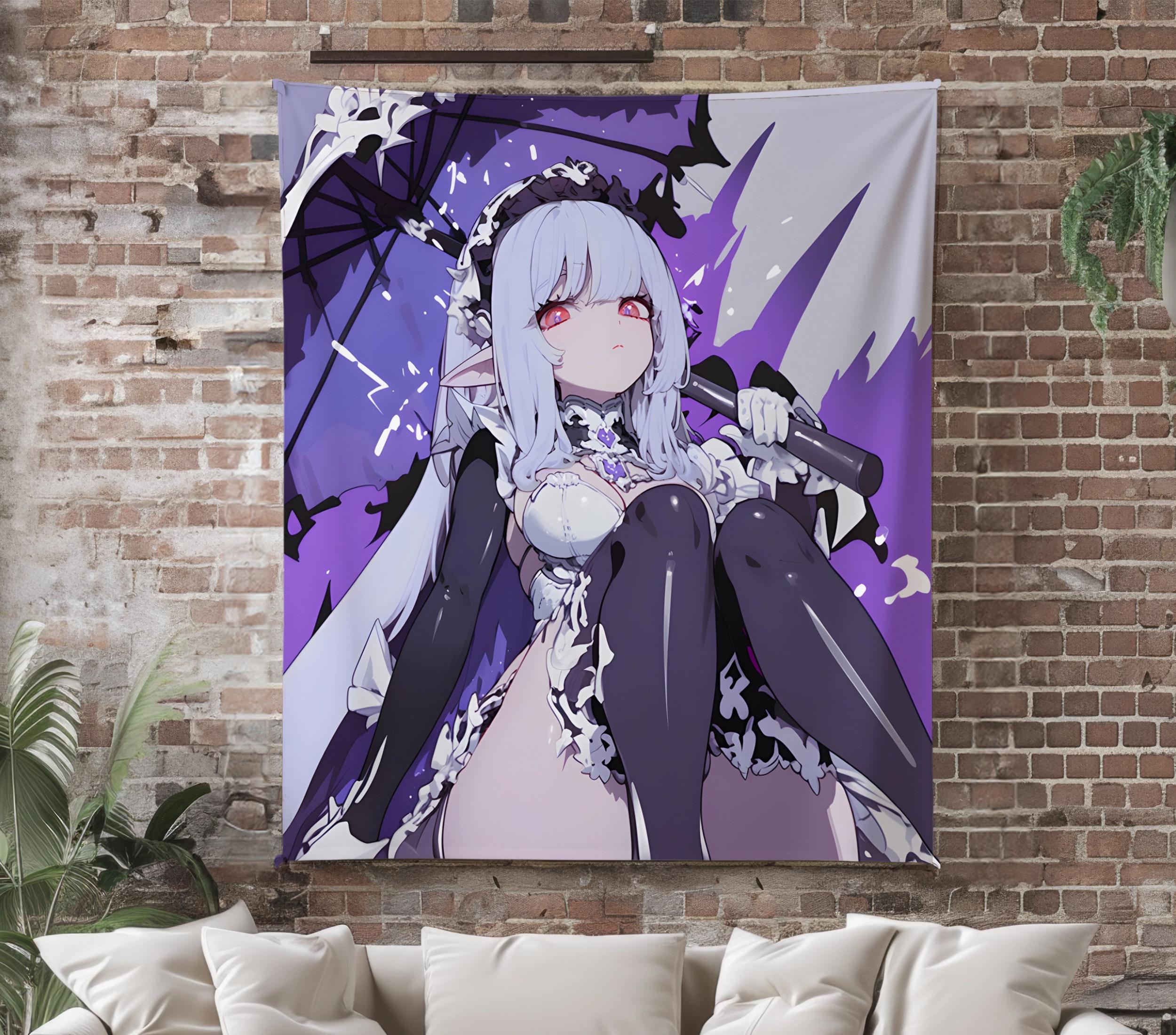 Chibi Girl Anime Fleece Tapestry, Kawaii Waifu Tapestry Throw, Game Room Decor, Anime Wall Art, Christmas Gift for Otaku 100X70CM
