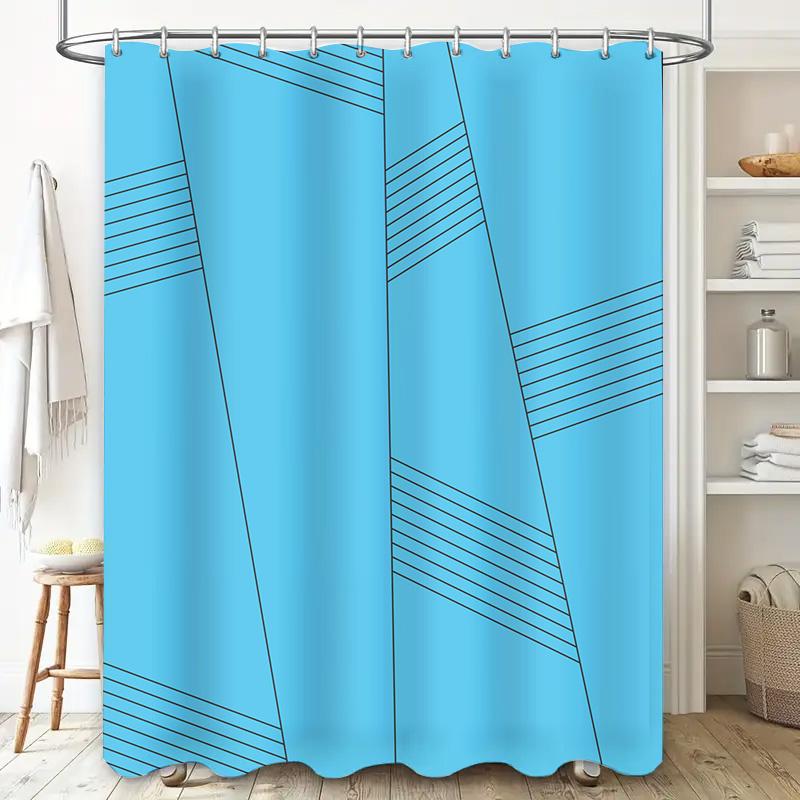 Blue Shower Curtain With Geometric Design Waterproof Bathroom Decor For Kids Bathrooms Simple Modern Pattern Home Accessories (1
