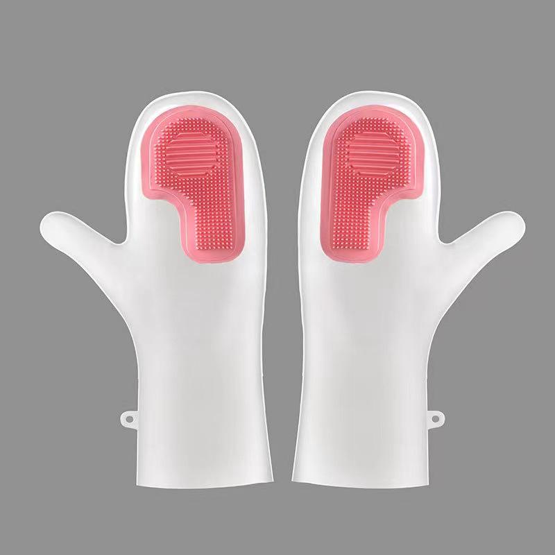 Magic Silicone Dishwashing Gloves with Soft Bristle Brush - Durable, Waterproof Kitchen Cleaning Gloves.