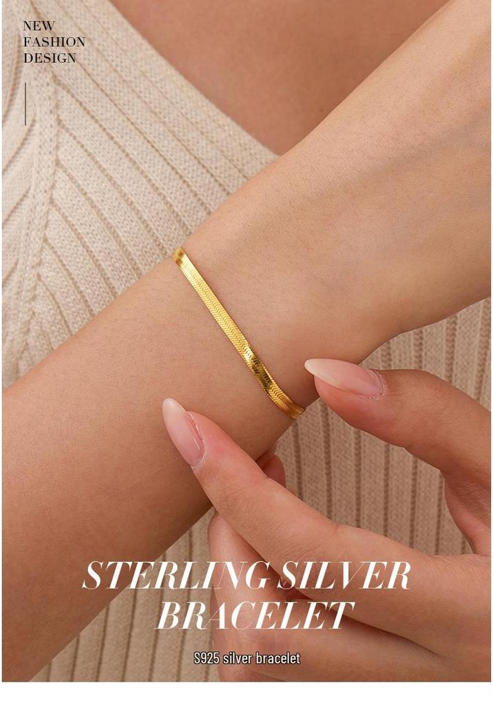Under the Banyan Tree S925 Sterling Silver Minimalist Snake Bone Bracelet Women's Layered Jewelry