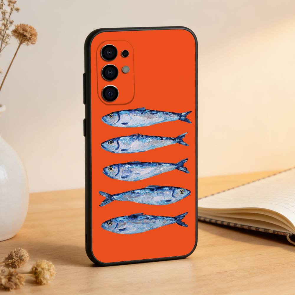 Sardines Fish Art Phone Case Black Silicone Soft For Samsung S25,S24,S21,S22,S23,S30,Ultra,S20,Plus,Fe,Lite