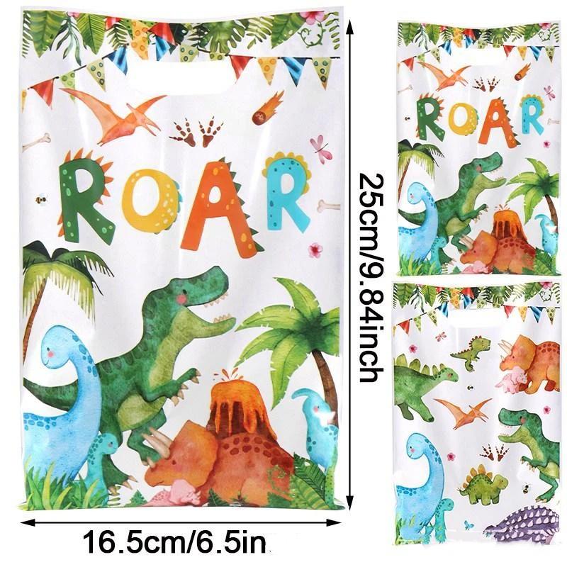 Cartoon Dinosaur Portable Favor Bags 10/30/60Pcs Plastic Treat Bags for Kids Baby Shower Party Supplies