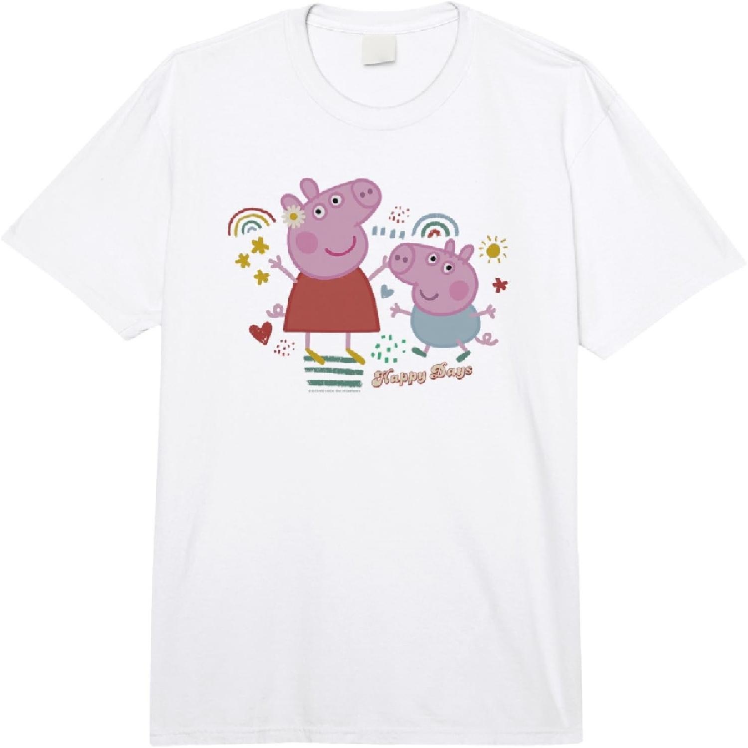 

Peppa Pig & George Happy Days Retro Rainbow Doodle Icons Comfort Colors Adult Heavyweight T-shirt XXXXXL білий