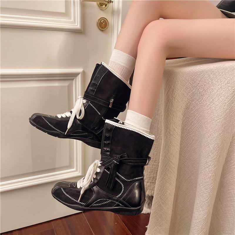 Inner height increase small retro Martin boots autumn and winter boxing boots frosted leather lace-up Dexun knight boots