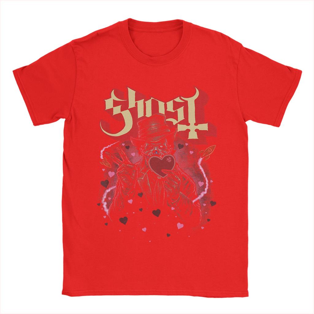 Ghost Band Valentines Day Flower Heart Skull TShirts for Men Awesome Cotton Tees Round Collar Short Sleeve T Shirt Tops