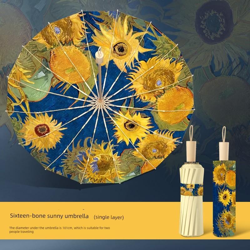 Very Beautiful Umbrella for Girls Good-looking Extra Large Thickened Reinforced Rain Or Shine Dual-Use Oil Painting Folding Ins Niche