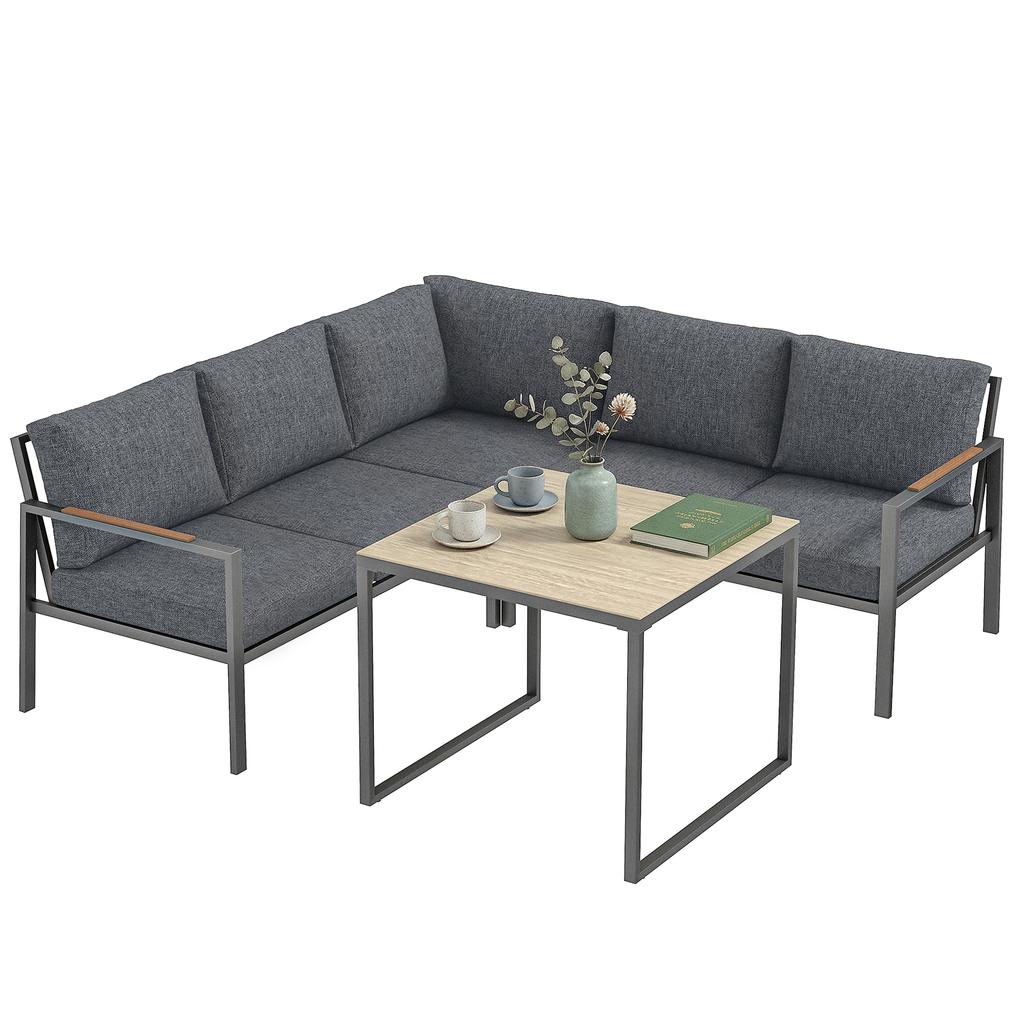 Outdoor Garden Furniture Set, 3-Piece, 5 People, 2 Sofas, Coffee Table, 183 x 183 x 72 cm, Dark Grey