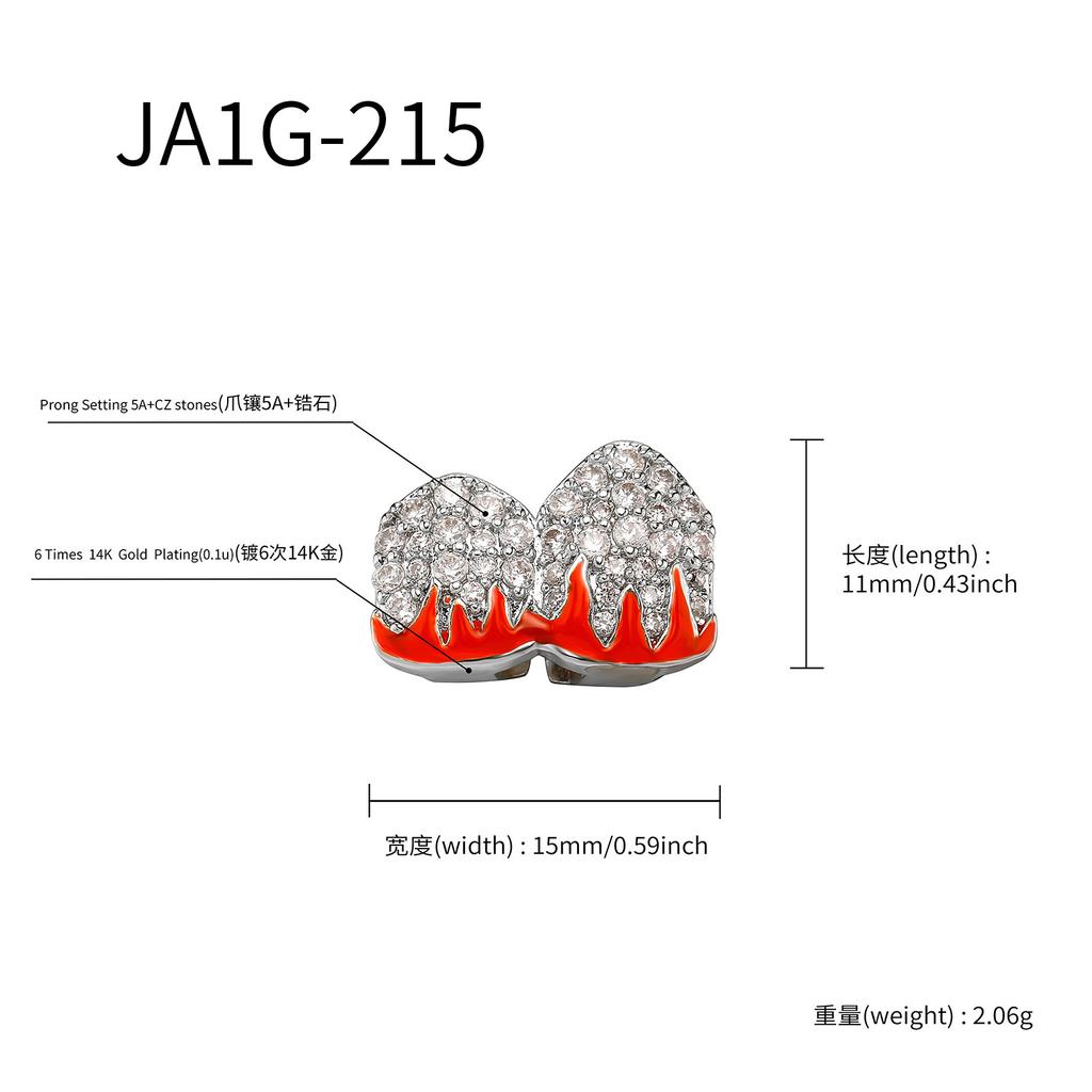 New Single and Double Flame Pattern Full Zircon Gold Teeth Halloween Hot Cosplay Versatile Dental Jewelry Braces Wholesale