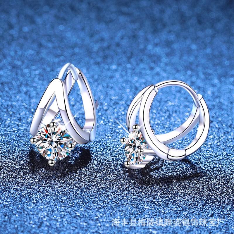Moissanite Stud Earrings Women Sterling Geometric Irregular Drop INS Style 2025