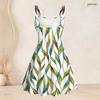 Women Plus Size Square Neck Strappy Open Shoulder Sleeveless Dress Green Blue Floral Printed Flared Hem