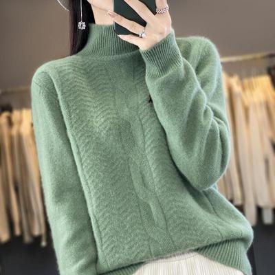 Winter New  Sweater Women Turtleneck Twist Pullover Long Sleeve Large Size Knit Tops Loose Pure Wool Thick Blouse Sweaters
