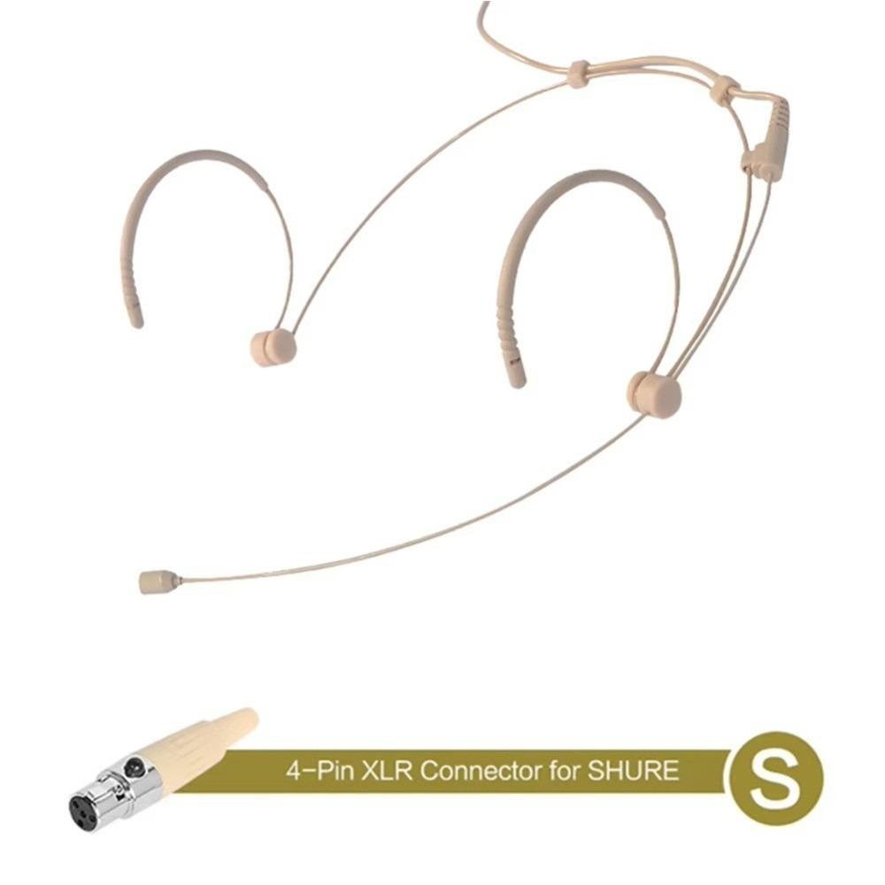 New Beige Headset Mic Wireless 3.5mm 3 Pin Headworn Microphone Double Earhook Amplifier Voice Speaker Microphone Accessories