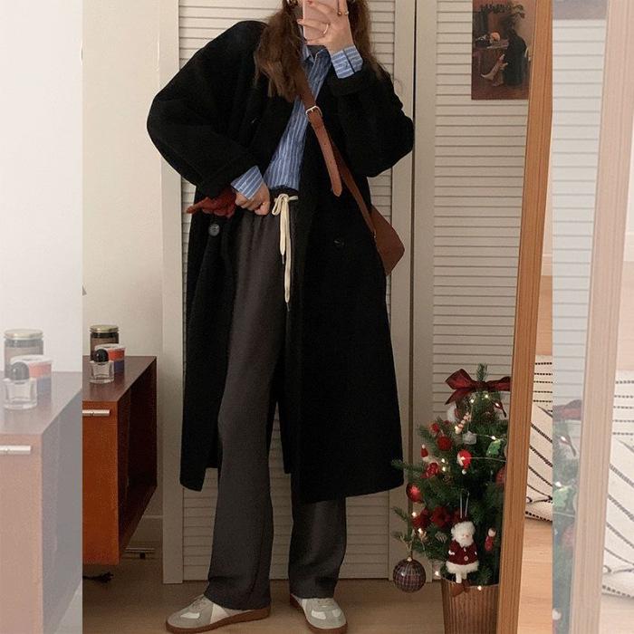 Women s Mid-Length Camel Wool Coat - Korean Hepburn Style for Autumn/Winter L