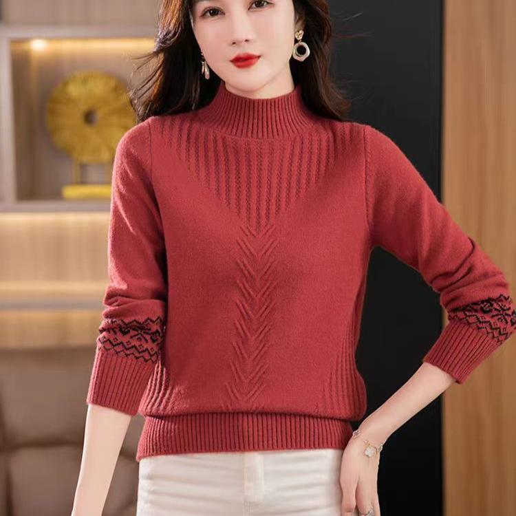 Half Turtleneck Cashmere Sweater Solid-color Long-sleeved Knitted Sweater for Women Casual Thickened Knitwear and Loose Solid-color Pullover
