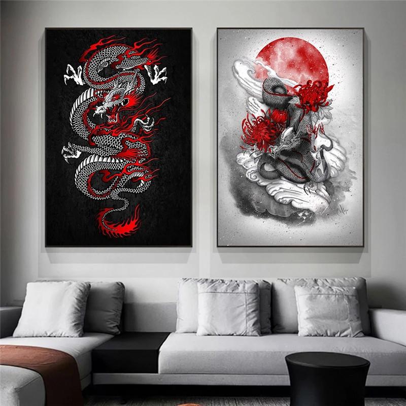Modern Art Chinese Flying Dragon Tengun Goes In Fog Canvas Paintings Posters and Prints Decoration for Home, Living Room