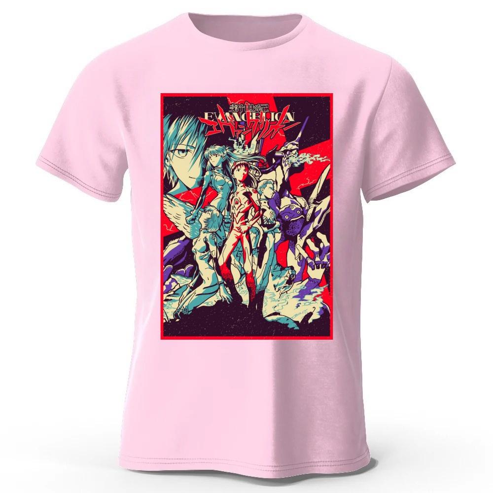 

Vintage Anime Neon Genesis Evangelion Commemorative Pure Cotton Short-Sleeves T-Shirt Men Casual Loose and Comfortable T-Shirt XXXL рожевий