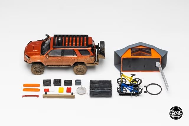 FREESTYLE Gaincorp Products Scale Toyota 4Runner Widebody Overland DiecastTalk Custom Inferno Orange Finished Model 1/64 (Muddy) DTG0018-ORM