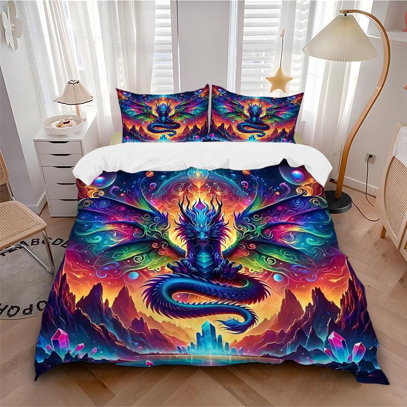 3pcs Enchanted Dragon Bedding Set, Includes Quilt Cover and Pillowcases, Suitable for All Seasons
