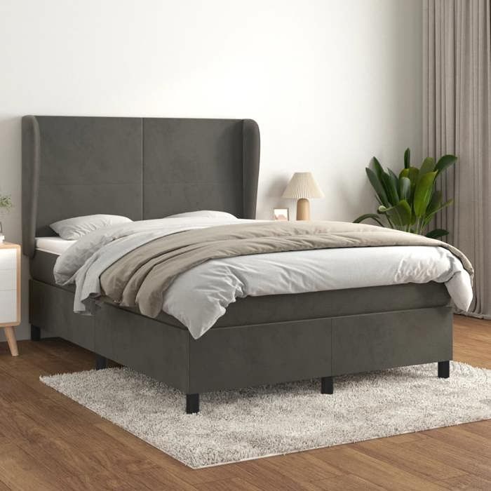 3129094 vidaXL Divan Bed and Mattress Dark Grey 140x200cm Velvet