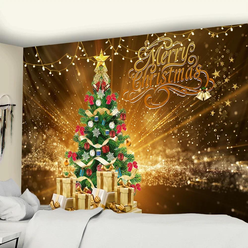 Crystal Christmas Tree Tapestry Xmas Art Wall Hanging Tapestry Christmas Lighthouse Snowflake Home Room Decoration Gift