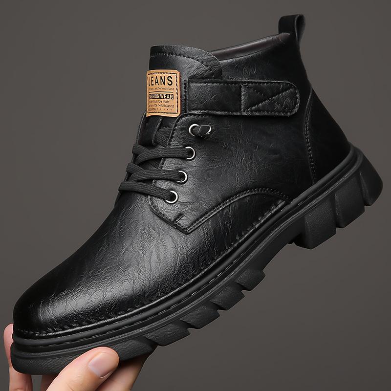 

Мужские кожаные ботинки, новая мода 2024 года, осень-зима, тренд, британский стиль, зрелые короткие ботинки, прогулочная рабочая обувь, роскошь 44