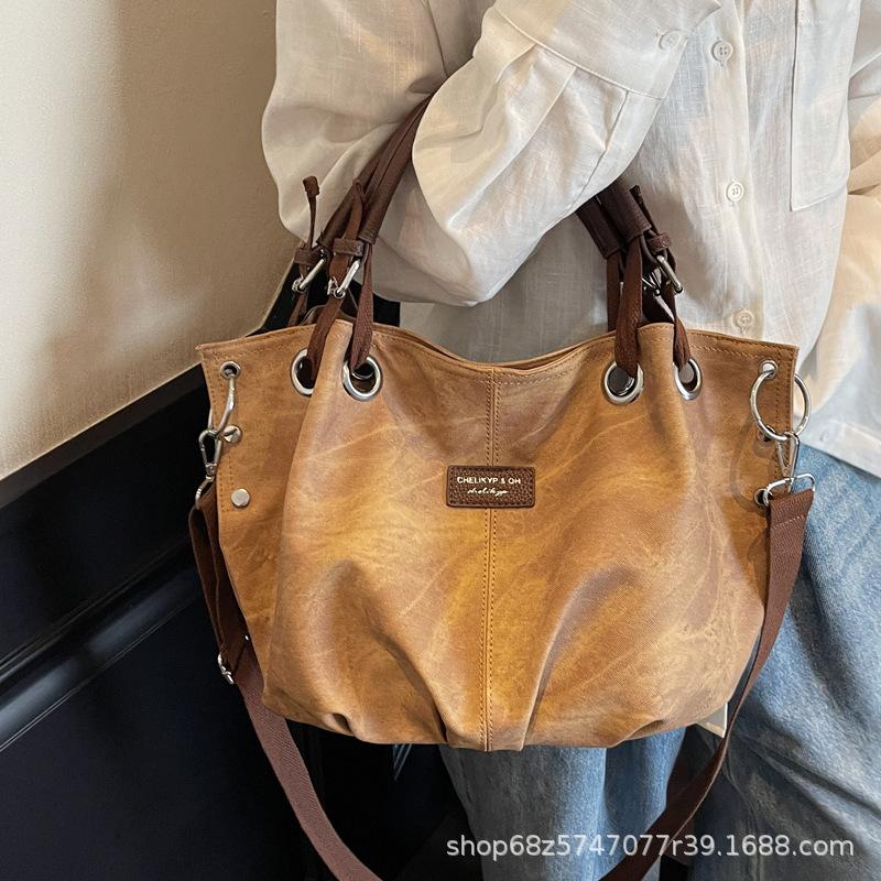 Retro Large Capacity Hand-held Tote Bag Women's Bag 2025 New Fashion Pleated Commuter Bag Casual Shoulder Crossbody Bag