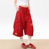 Cartoon Flocking Embroidery Design Sense Tooling Denim Cropped Pants Women's Summer New Loose Casual Short Pants