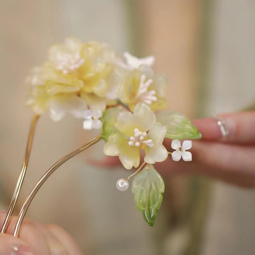 U Shape Peony Hairpin For Women Vintage Chinese Style Flower Hair Stick Handmade Metal Jewelry Hair Accessory Hanfu Hair Comb