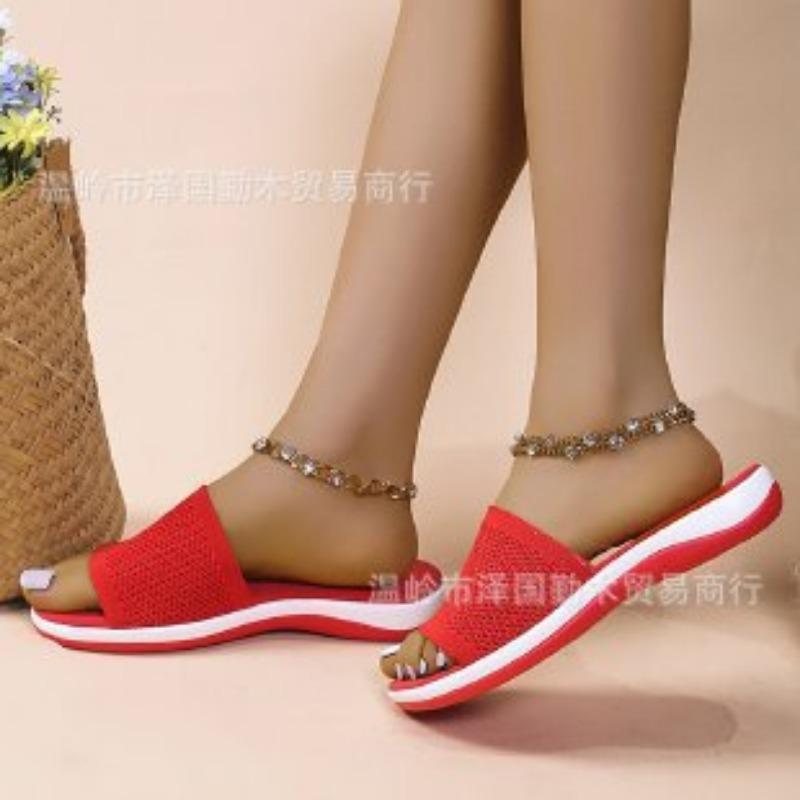 

Thick low slippers women s polyurethane bottom lightweight fly-woven muffin low one-character beach shoes 43