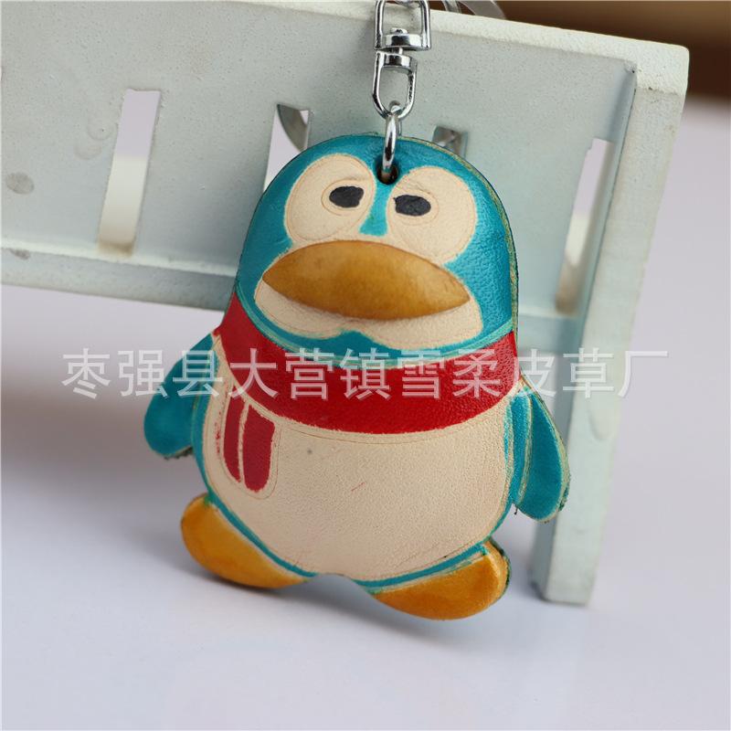 First Layer Cowhide Penguin Car Keychain Mini Cute Pendant Creative Small Gift Backpack Book Bag Pendant