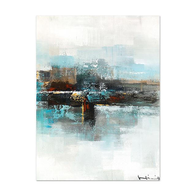 Nordycki Abstrakcyjny Pejzaż Obraz na Płótnie Niebieski Obraz Olejny Druk na Płótnie Obraz Sztuka Ścienna Plakaty do Salonu Dekoracja Domu
