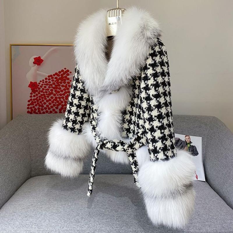 Fur Jacket Women's Short New Light Women's Short Thousand Bird Grid Fur Collar Silver Fox Fur Coat
