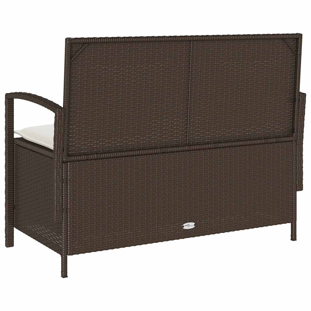 Garden Bench with Storage and Cushion Brown Polyrattan