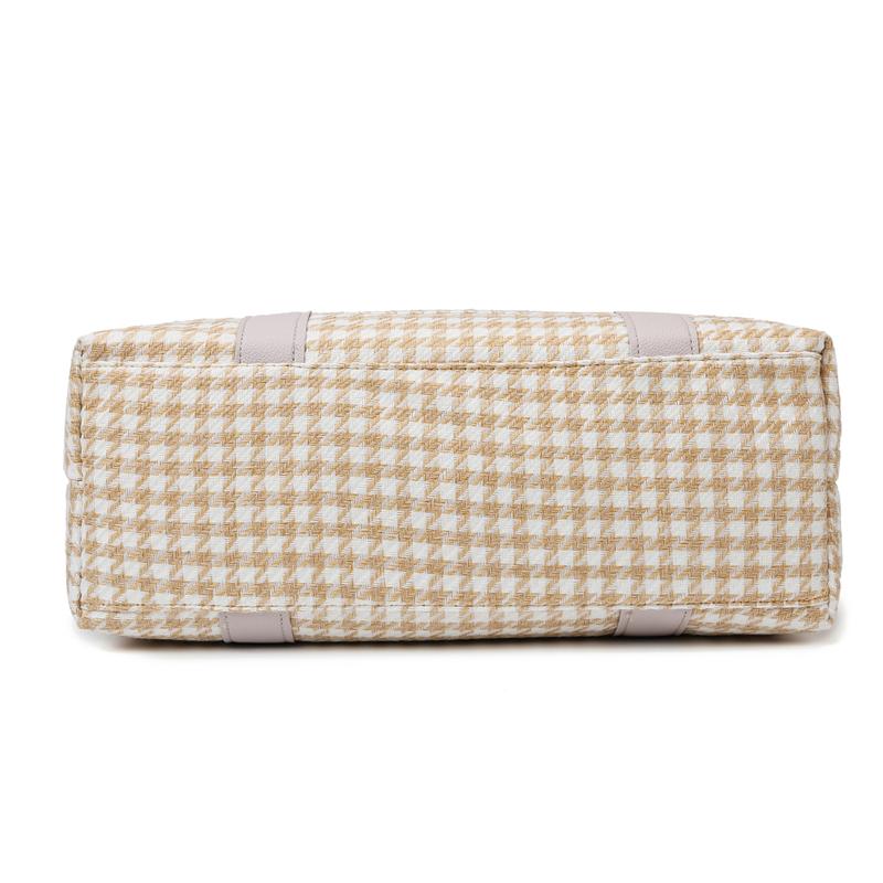 Large Capacity Luggage Bag Canvas Gym Bag Houndstooth Lightweight Storage Bag