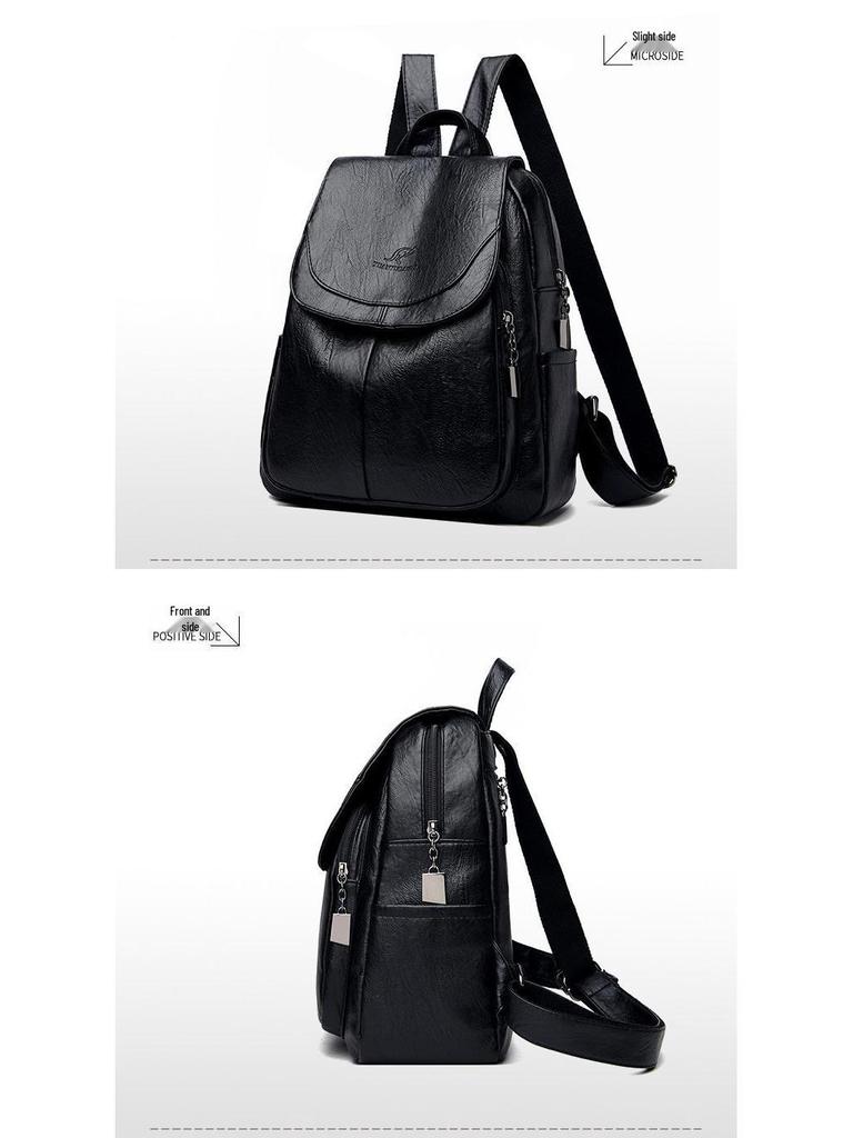 Mochila de Viagem Feminina de Couro Macio de Grande Capacidade - Versátil Bolsa Estudantil Casual Nova 2025